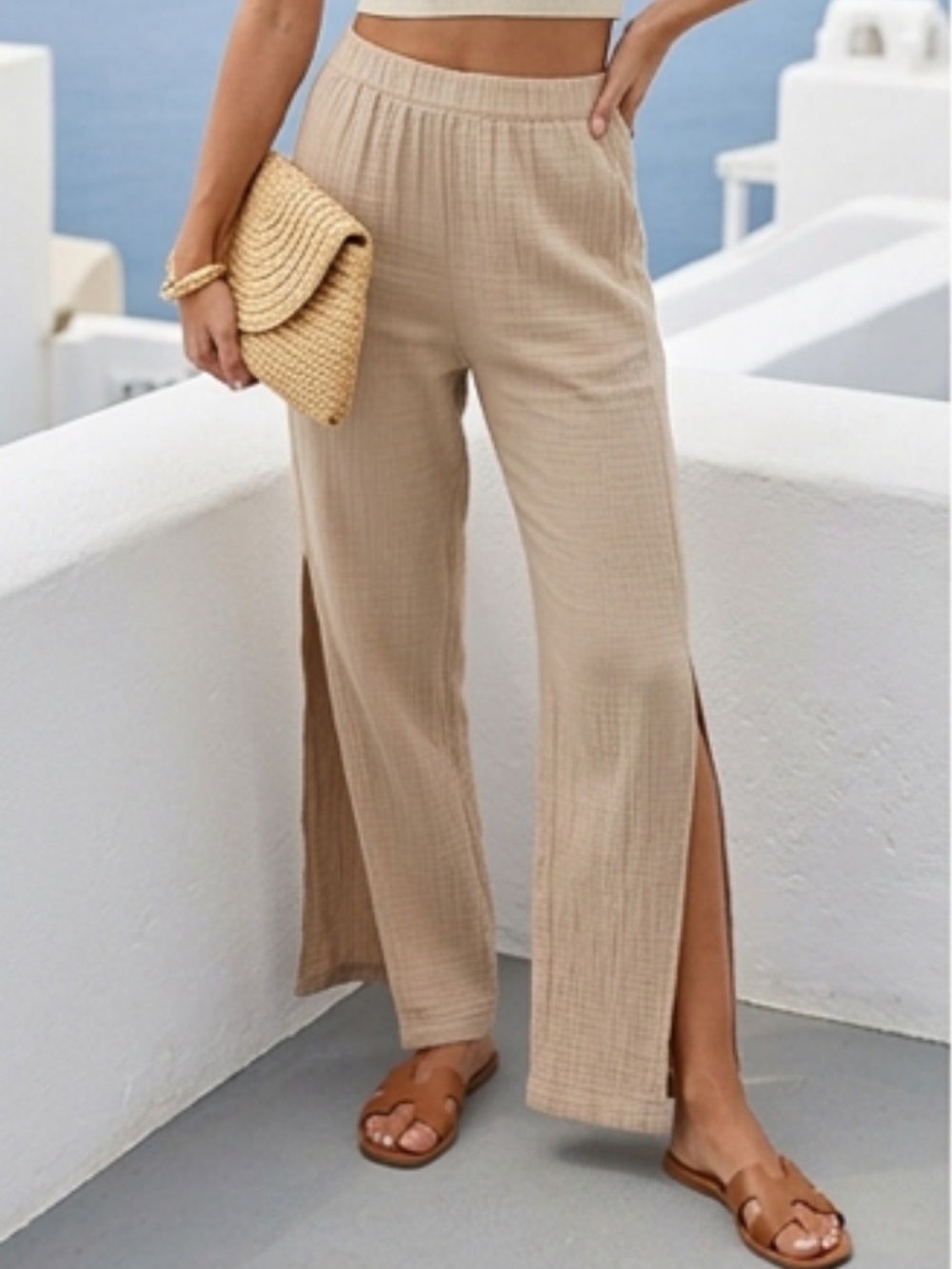 Blanco By Nature Cotton Gaize Side-Slit Pants